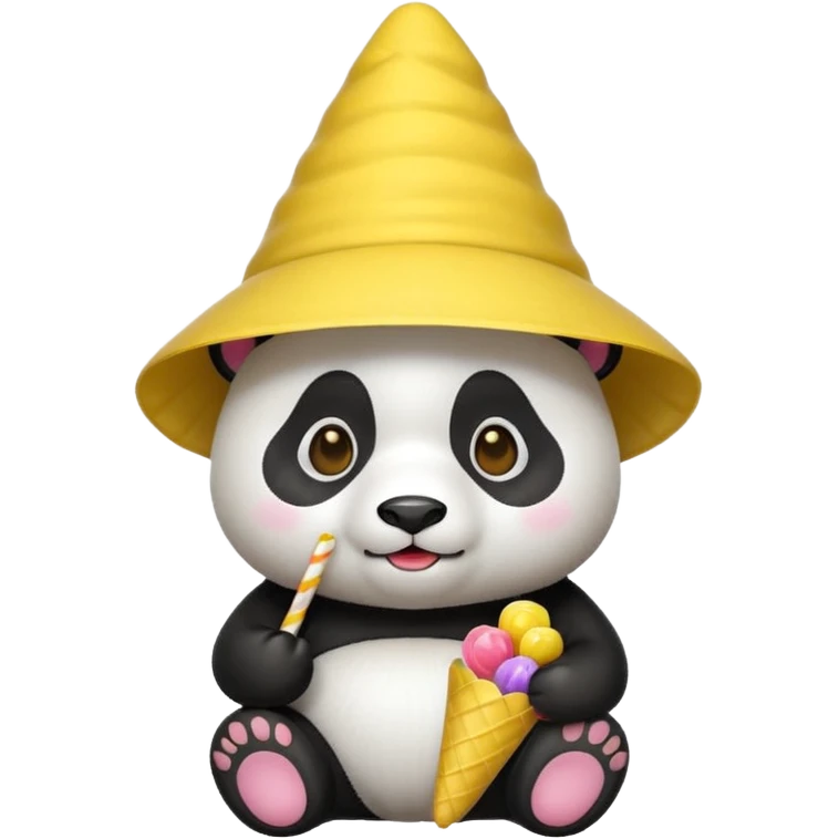 panda with yellow conical hat, candy emoji