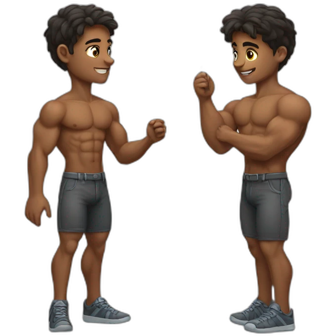 Boy student explaining physics to his muscular boyfriend emoji