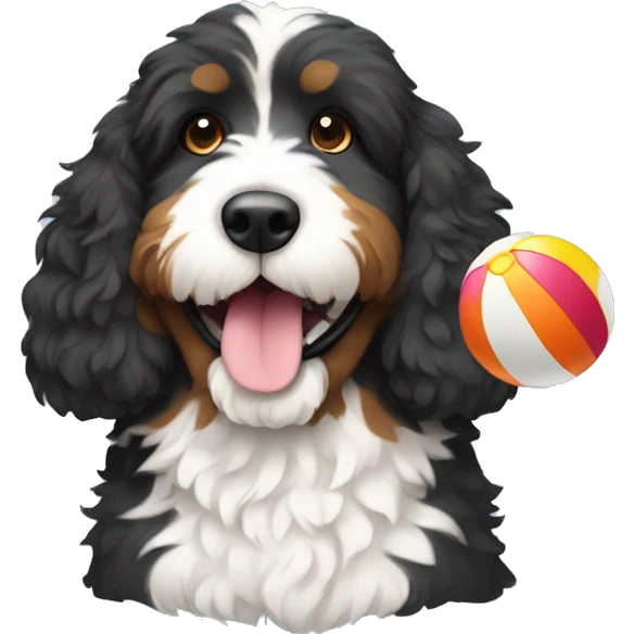 Bernedoodle holding beach ball emoji