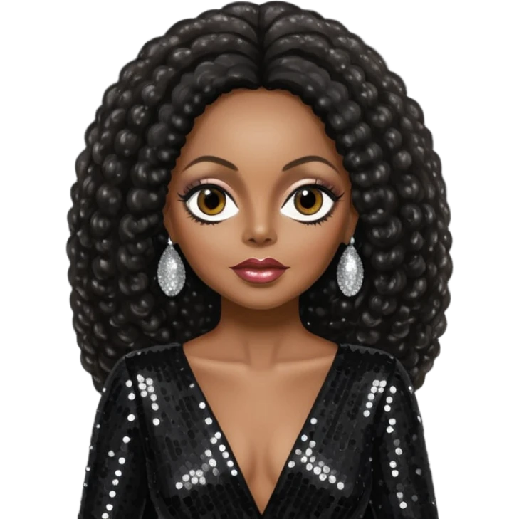 Diana Ross with long dark brown hair black sequin outfit emoji