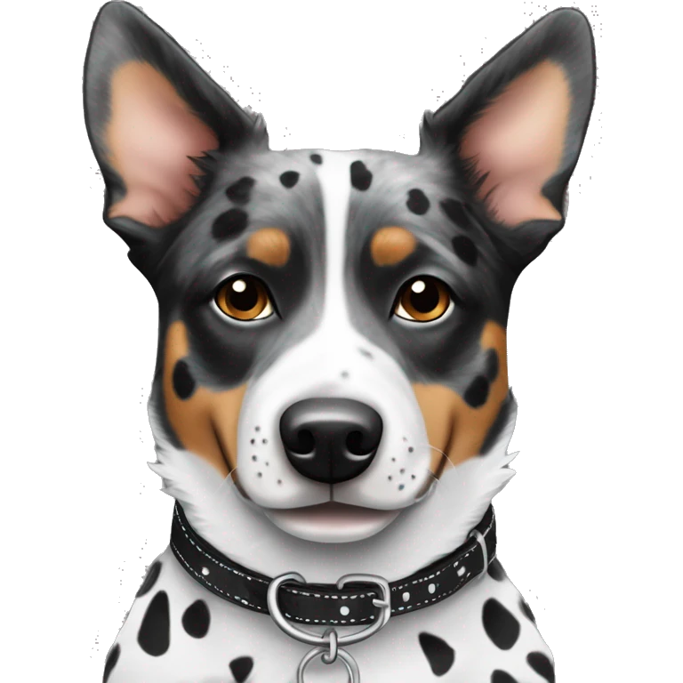 Black and white spotted Australian cattle dog with collar emoji