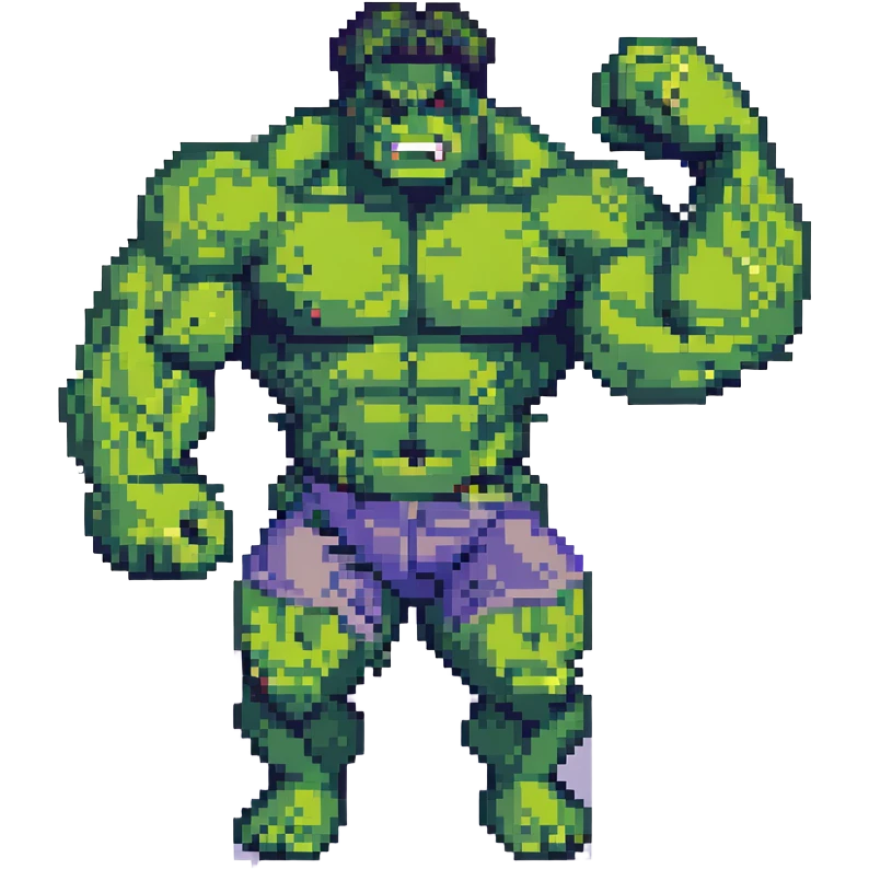 Hulk flexing muscles, pixel art style emoji