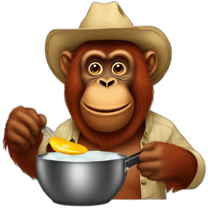Orangutan cooking eggs - cowboy emoji