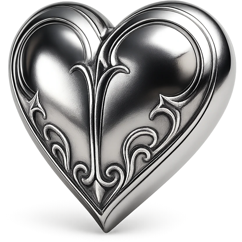 silver goth heart, metallic, gothic, dramatic, 3D chrome style, no text emoji