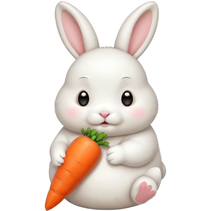 A chubby bunny thats cute and cuddly eating a mini carrot emoji