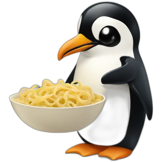 penguin eating pasta emoji