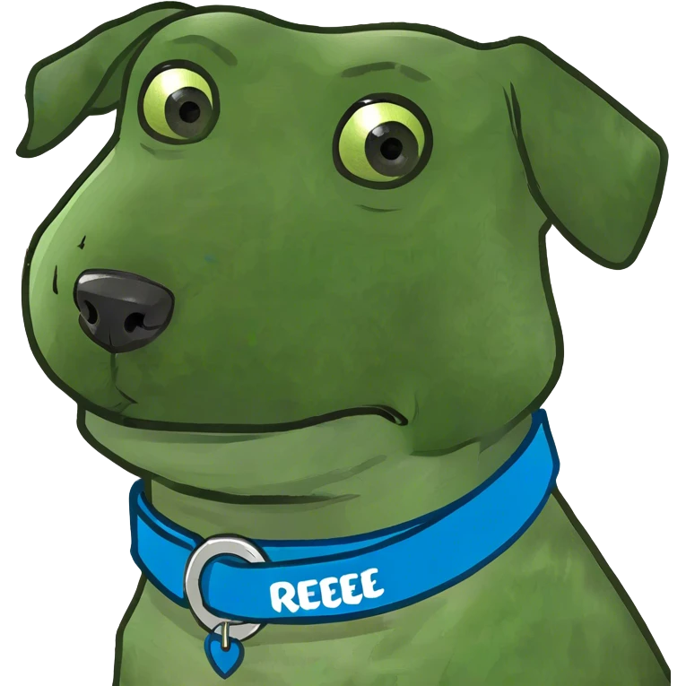 a dog with the text reeree under it emoji