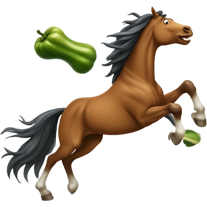 horse galloping in sunset with pickle emoji
