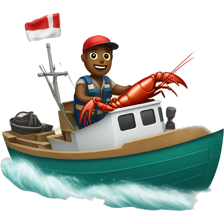 A lobster driving a fishing boat emoji