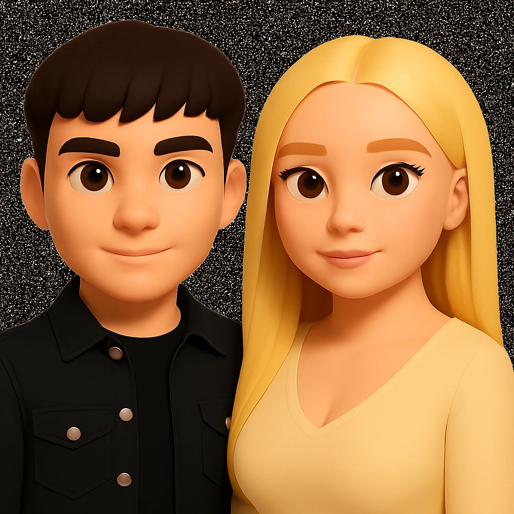 Slightly increase the volume of the upper body of the girl, slightly turn her to face forward, and make the skin color uniform. Maintain the cartoonish 3D avatar style as in the reference image. emoji