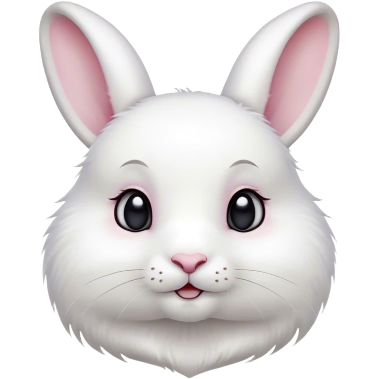 Cinematic Cute White Rabbit Portrait Emoji, Head tilted playfully and inquisitively, featuring a luxurious, silky white fur with soft, twitching ears, round, sparkling dark eyes filled with curiosity, Simplified yet irresistibly adorable features, highly detailed, glowing with a warm, friendly glow, high shine, affectionate and lively, stylized with a touch of whimsy, bright and endearing, soft glowing outline, capturing the essence of a mischievous yet loving bunny, so playful it feels like it could hop out of the screen and into your arms! emoji