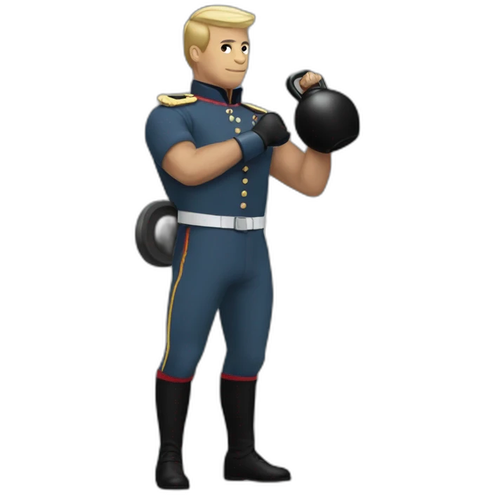 Macron soldier army with kettlebell emoji