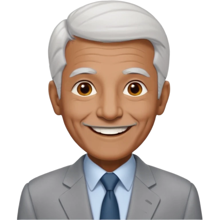 70 yr old man, very short & thin white hair, pakistani, light grey business suit, big smile, dark skin, no facial hair
 emoji