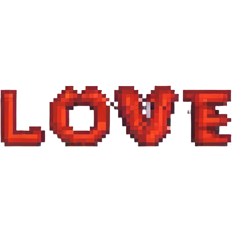 the word LOVE in bold red pixel art letters emoji