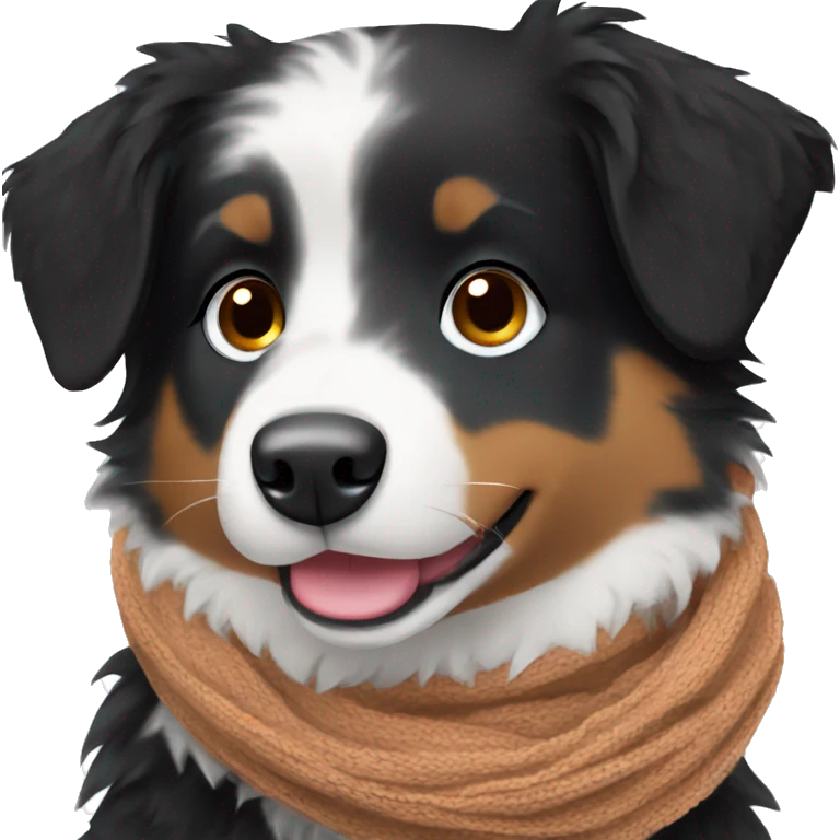 Small black australian shepherd dog wearing a knit scarf emoji