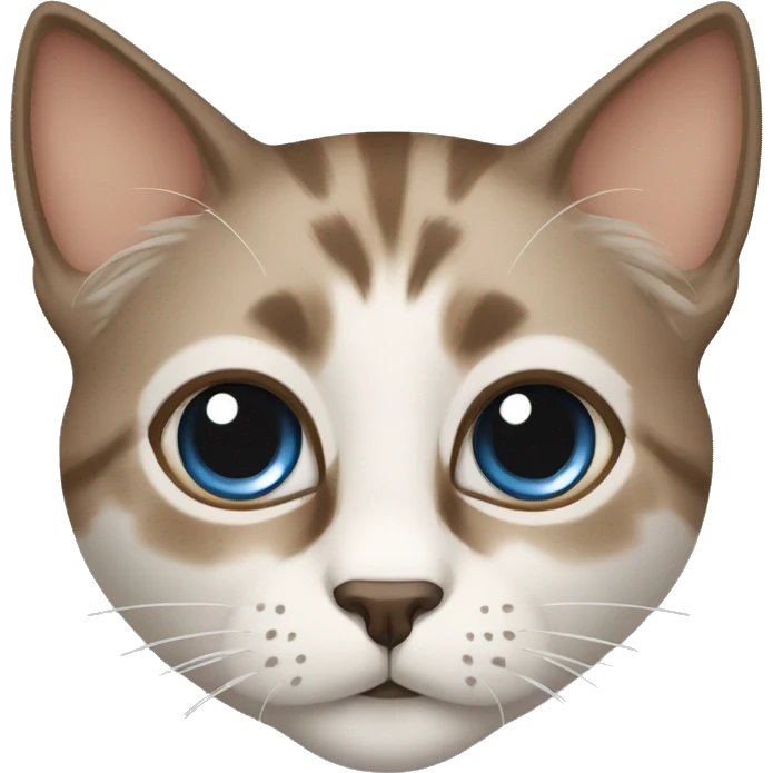 illustration of a cat with large, expressive blue eyes with light brown fur with dark brown markings on the muzzle, ears and paws emoji