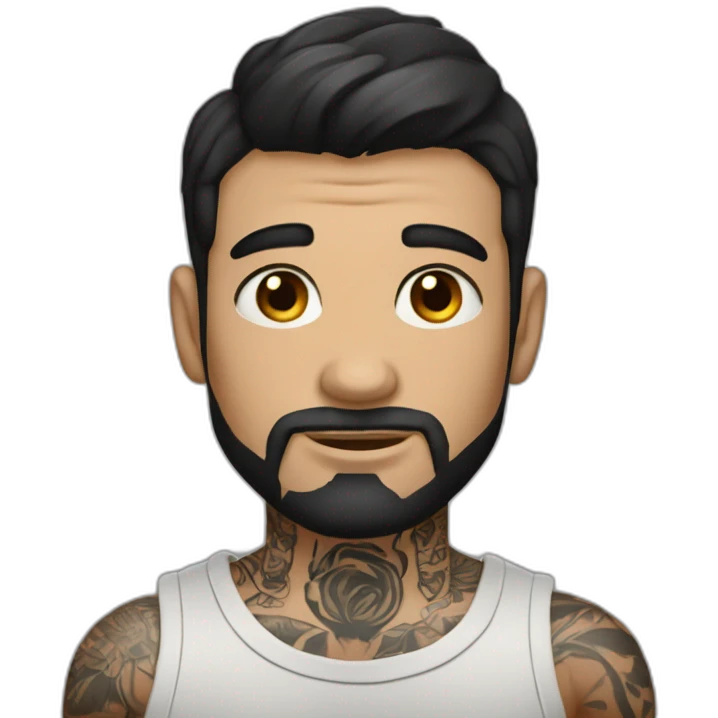Short-haired dark-haired man with tattoos on his arms, includes the word "KAIZER" emoji