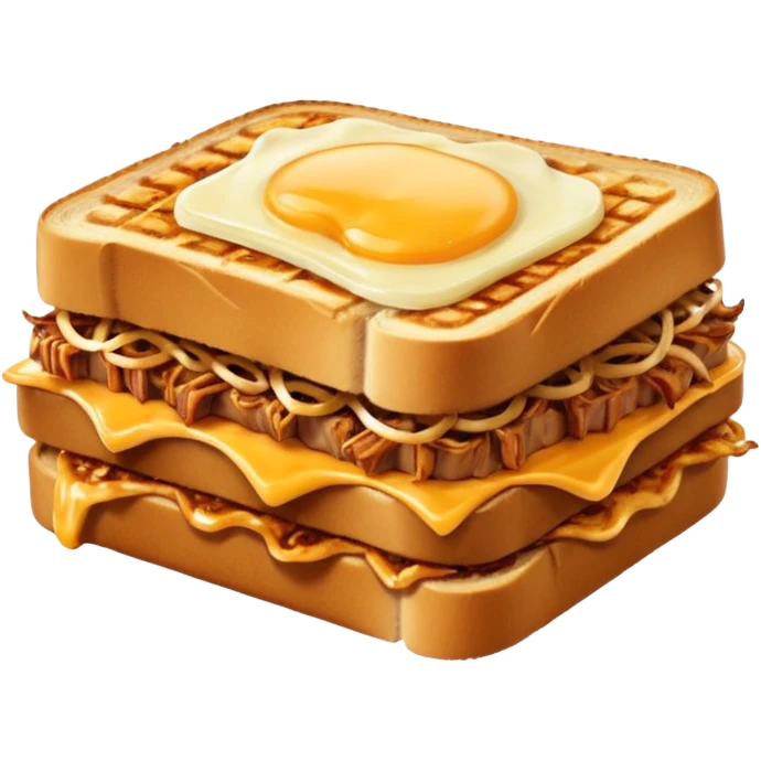 BBQ pulled pork frisco melt on texas toast with crispy onions, no egg on top emoji