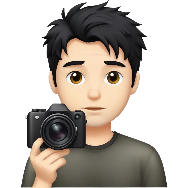 a man with black messy hair with one camera emoji