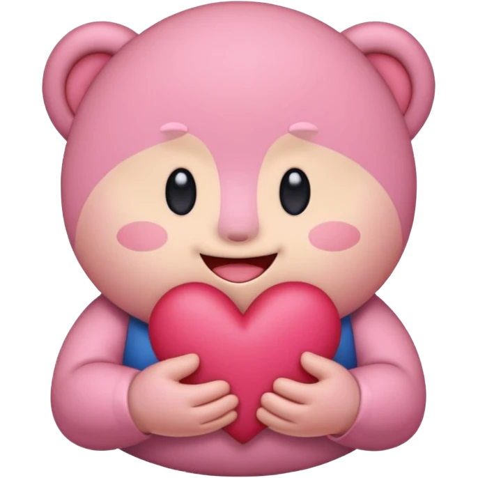 create a chibi sticker of Kirby smiling with a heart in his hands emoji