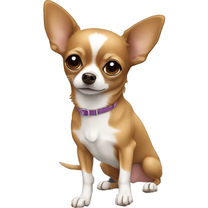A little brown chihuahua in front of a laptot emoji