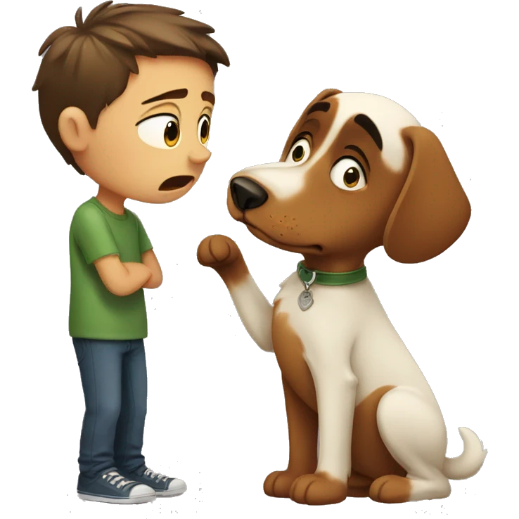 boy cry and talk with dog pepe emoji
