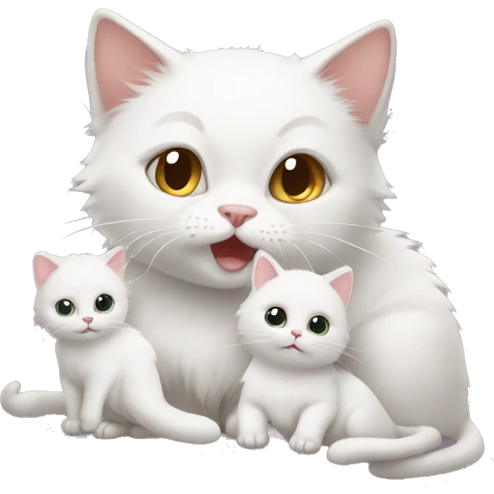 White cat with 2 baby cats emoji