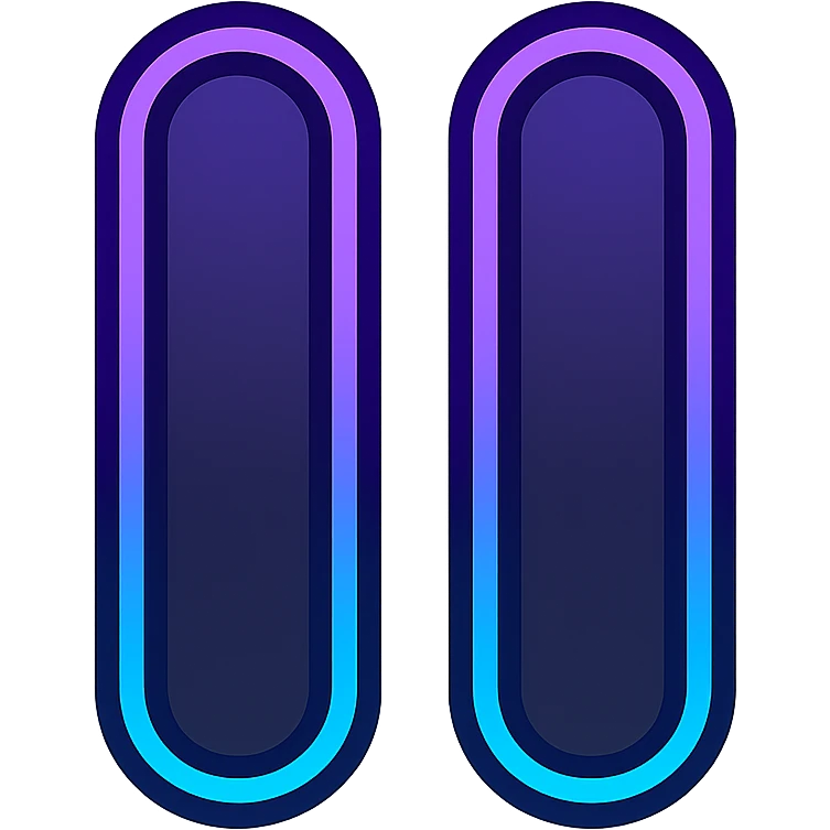 pause icon, two vertical parallel lines with dark purple to black gradient, subtle glow, neon border matching the gradient emoji