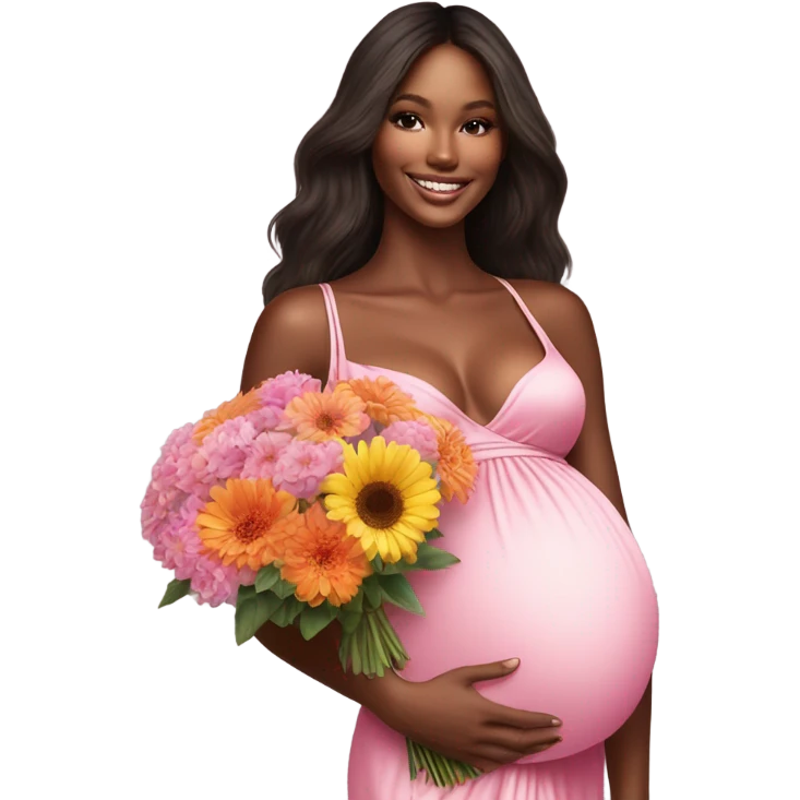 Realistic Photo of a Victoria secret model pregnant posing with flowers at her baby shower  emoji