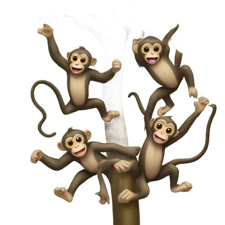 Monkeys in a zoo jumping from tree to tree emoji