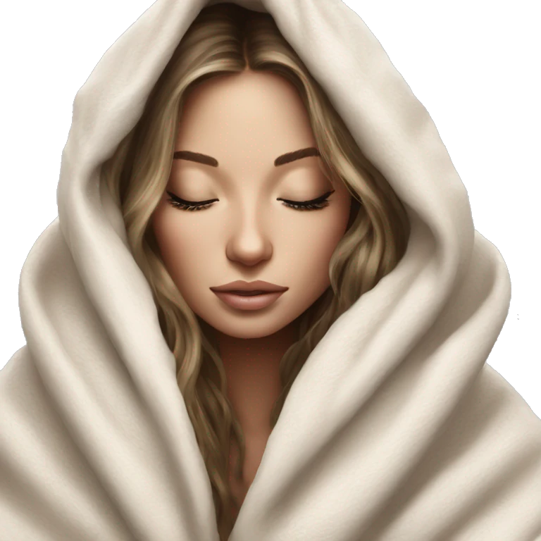 White skin Victoria secret girl inside a blanket sipping coffee eyes closed emoji
