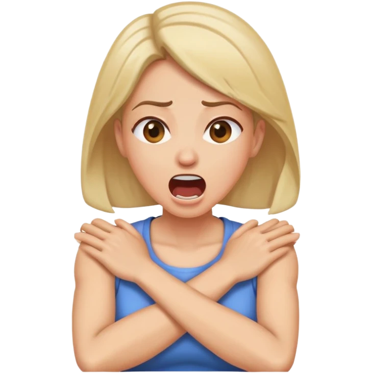 Women with crossed arms on neck yelling emoji