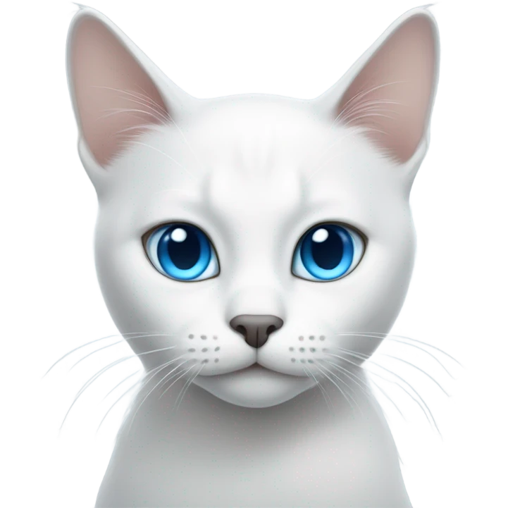 White cat with blue eyes and a gray ear emoji