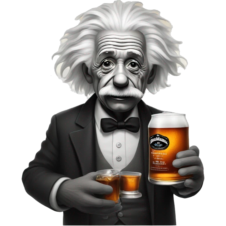 Albert Einstein drinking Jack Daniels with an old chimpanzees bold  emoji