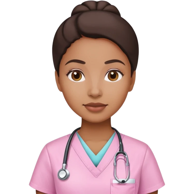 Dark brown woman in Light pink scrubs emoji