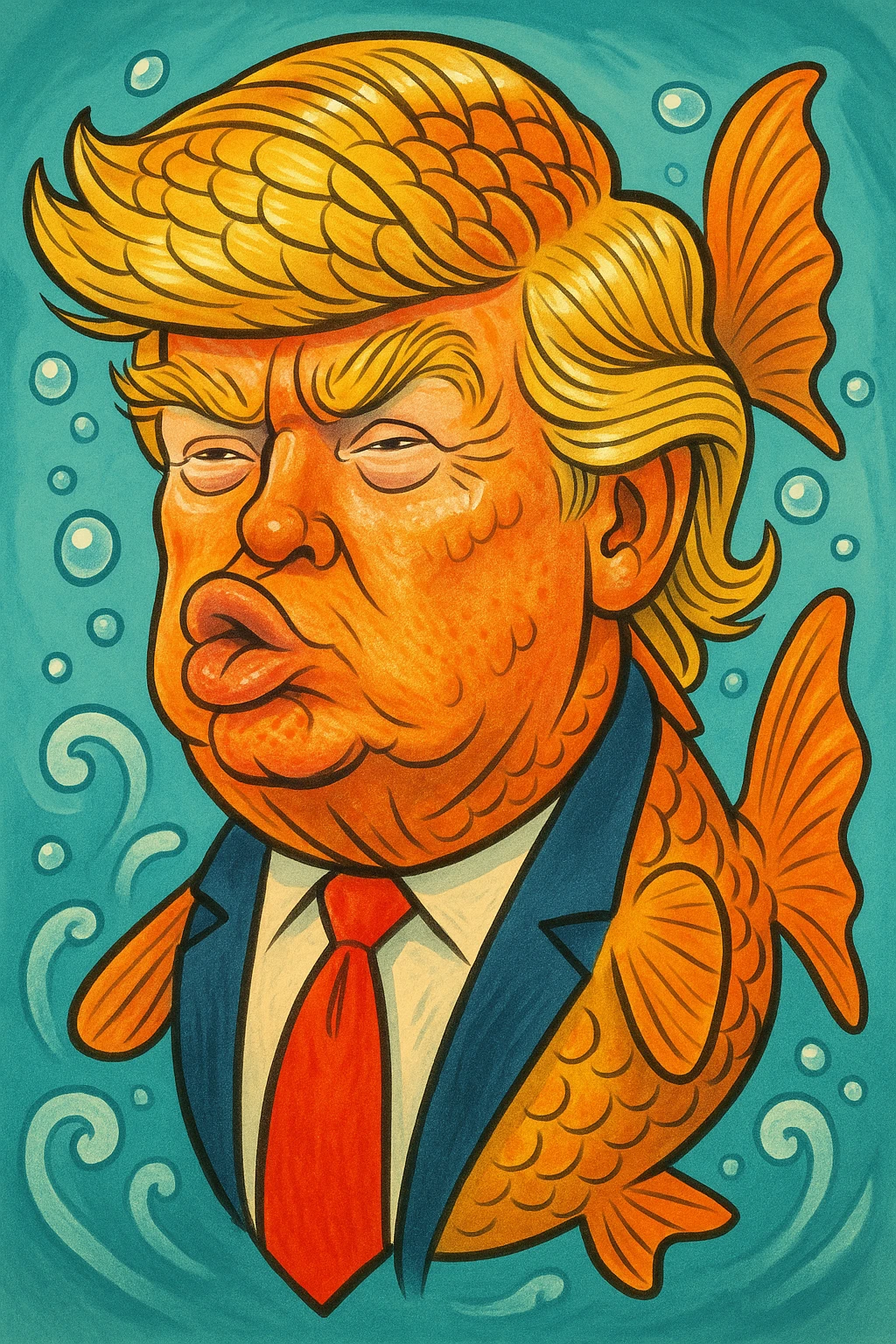 Donald Trump with fish features, humorous caricature style emoji