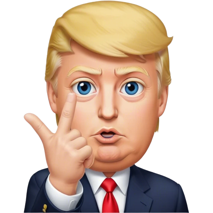 Super realistic Donald Trump pointing finger up, realistic eyes emoji