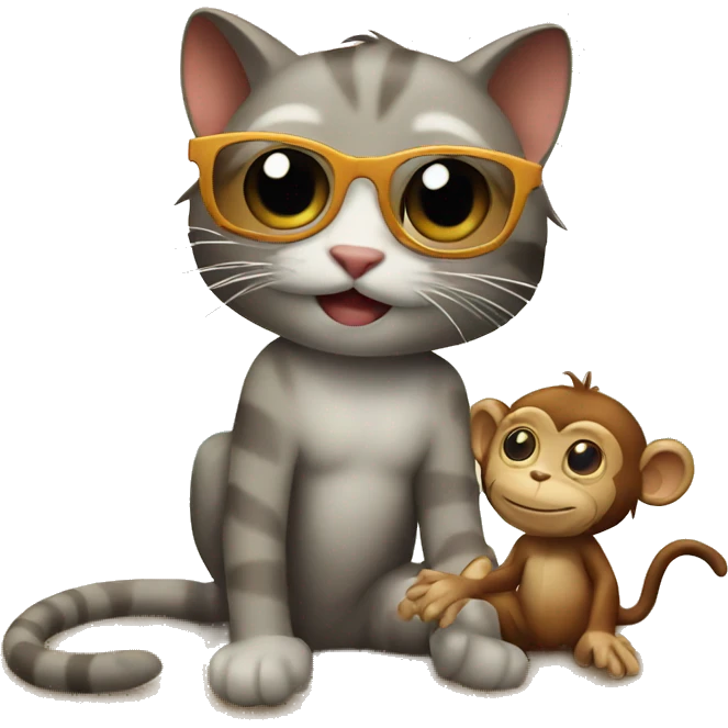 Cat with a monkey in beach emoji