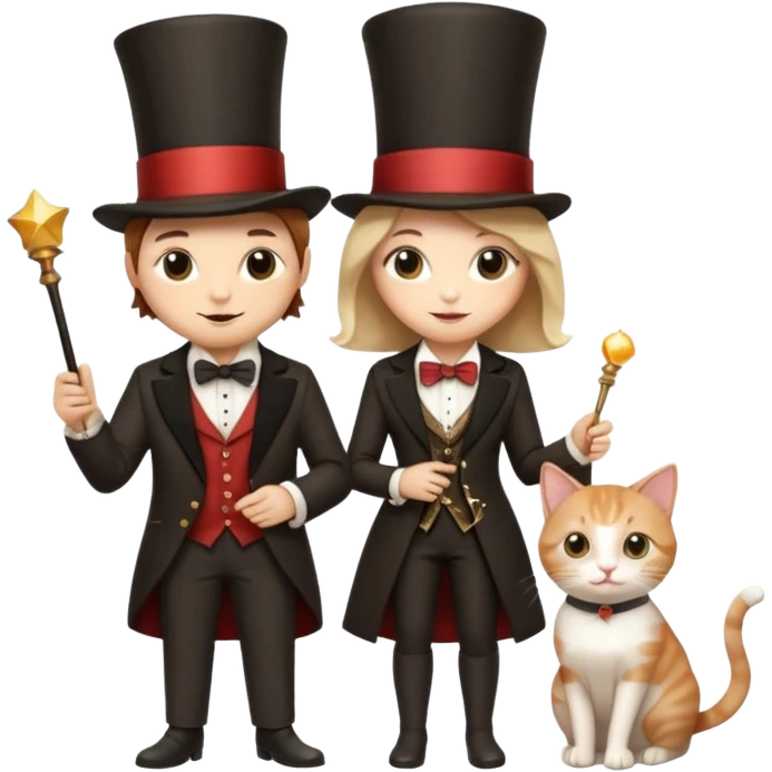 magician couple and their pet cat emoji