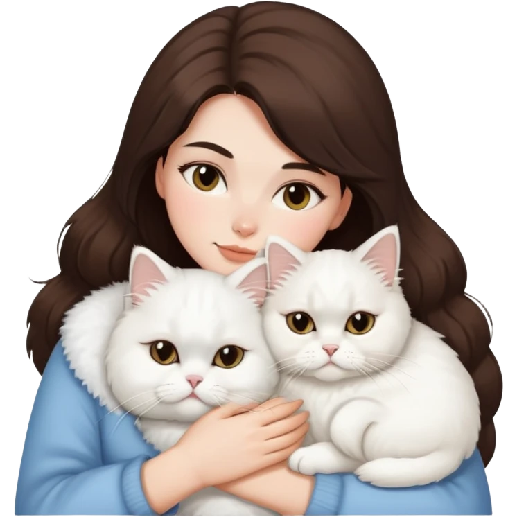 Brunette woman snuggling white Persian cat  emoji