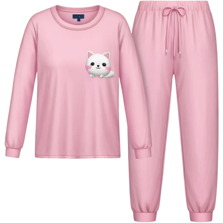  pink ozy two-piece pajama set with a soft fabric texture, long-sleeve top and pants, cute and comfy design, folded or on a hanger, pastel tones, realistic style, isolated on transp emoji