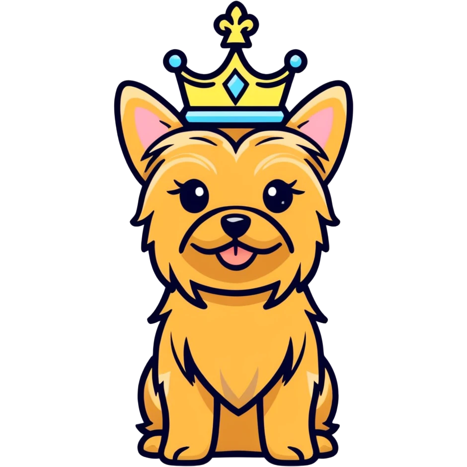 Golden cute yorkie with princess crown emoji