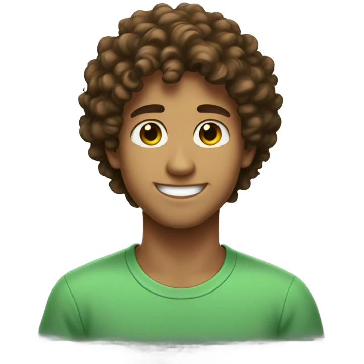 face of 20 year-old guy with slight tan skin, curly brown hair, brown/slightly green eyes, nice smile,  emoji