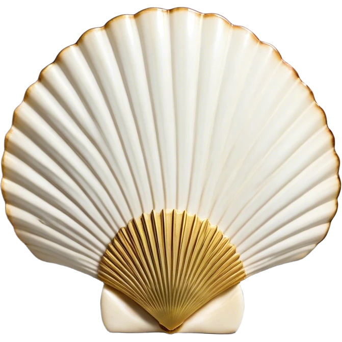 A symmetrical scallop shell with a bold black outline, featuring a fan-like shape with multiple curved ridges radiating from a central point at the base. The ridges are evenly spaced and slightly tapered, becoming narrower as they extend outward. The shell has a gently curved top edge with subtle, rounded points where the ridges meet the outer edge. The base of the shell has a small, slightly pointed indentation, representing the hinge where a real scallop shell would open. The design is minimalistic, without shading or extra details, focusing solely on the clean, structured outline. emoji