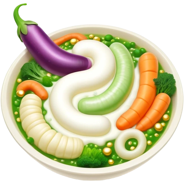 Bowl of glowing white yogurt and colorful fermented vegetables floating around a luminous spiral intestine. Golden bubbles and green particles flow from the intestine, representing beneficial bacteria creating harmony and strengthening immune defenses. emoji