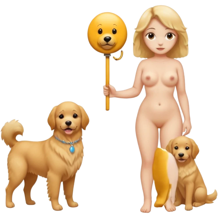 Nude girl with big boobs stanting in front of dog emoji