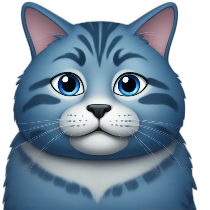 Deep blue pudgy big cute cat emoji