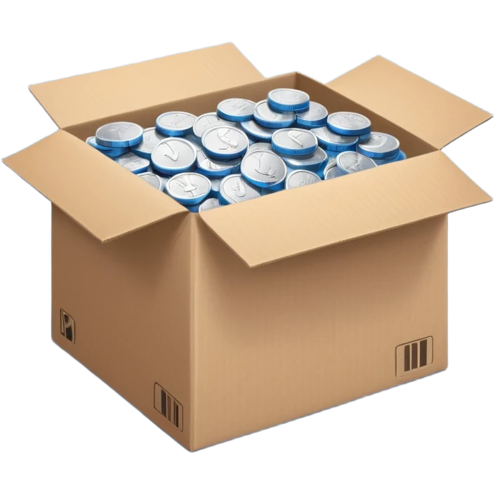 blue coins credit in a cardboard package emoji