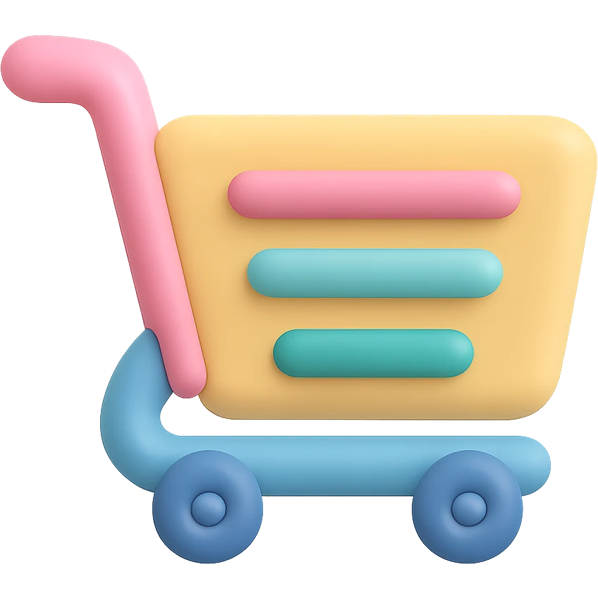 icon of a cart in 3D mochi style with soft pastel colors and smooth rounded shapes, cute and minimal look emoji