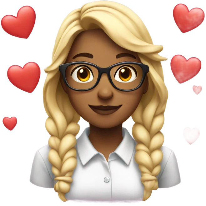 nerd girl with hearts all around her emoji
